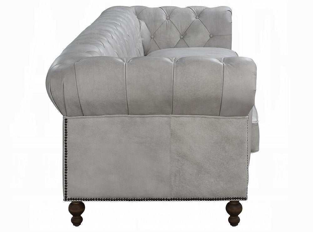 Acme LV02404 Ofer vintage white top grain leather chesterfield style button tufted 122" sofa