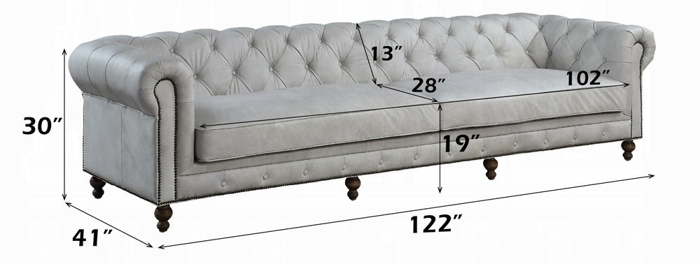 Acme LV02404 Ofer vintage white top grain leather chesterfield style button tufted 122" sofa