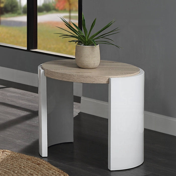 Acme LV02415 Zoma white high gloss finish wood and oak 26" round coffee table