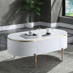 Acme LV02464 Daveigh white high gloss textured design gold trim accents modern design coffee table with drawer