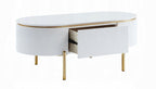 Acme LV02464 Daveigh white high gloss textured design gold trim accents modern design coffee table with drawer