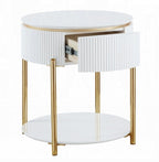 Acme LV02465 Daveigh white high gloss textured design gold trim accents modern design chair side end table with drawer