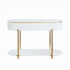 Acme LV02466 Daveigh white high gloss textured design gold trim accents modern design sofa entry console table with drawer