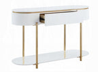 Acme LV02466 Daveigh white high gloss textured design gold trim accents modern design sofa entry console table with drawer