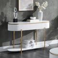 Acme LV02466 Daveigh white high gloss textured design gold trim accents modern design sofa entry console table with drawer