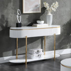 Acme LV02466 Daveigh white high gloss textured design gold trim accents modern design sofa entry console table with drawer