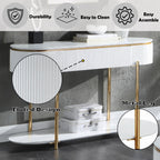 Acme LV02466 Daveigh white high gloss textured design gold trim accents modern design sofa entry console table with drawer