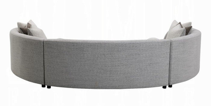 Acme LV02541 3 pc Ivria grey boucle fabric curved wrap around design sectional sofa with rounded back and arms