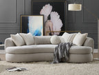 Acme LV02542  Iniko beige boucle fabric curved wrap around design sofa with rounded back and arms
