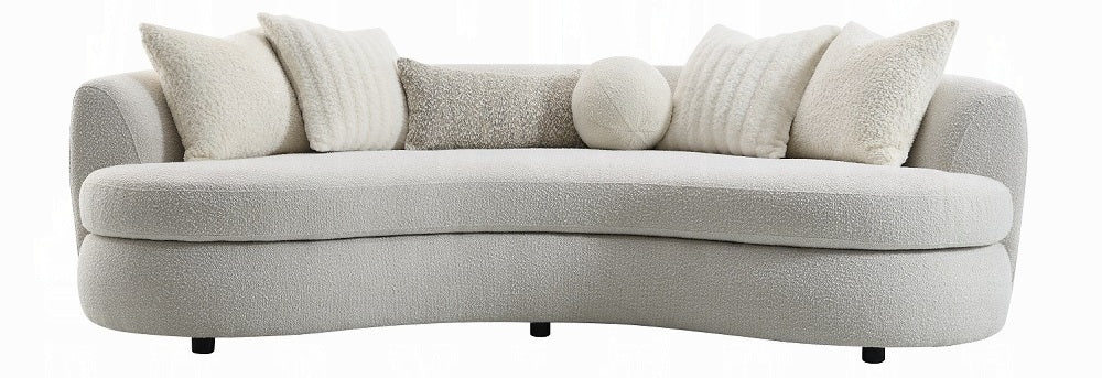 Acme LV02542  Iniko beige boucle fabric curved wrap around design sofa with rounded back and arms
