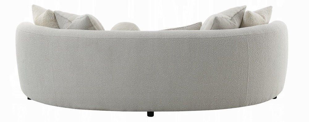 Acme LV02542  Iniko beige boucle fabric curved wrap around design sofa with rounded back and arms