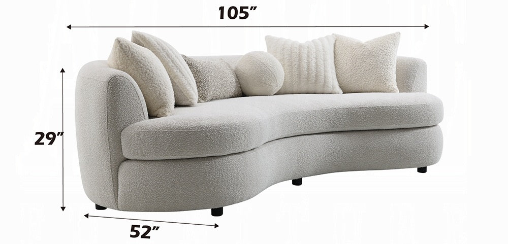 Acme LV02542  Iniko beige boucle fabric curved wrap around design sofa with rounded back and arms
