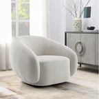 Acme LV02543 Isabel beige boucle fabric swivel accent chair rounded back overstuffed design