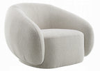 Acme LV02543 Isabel beige boucle fabric swivel accent chair rounded back overstuffed design