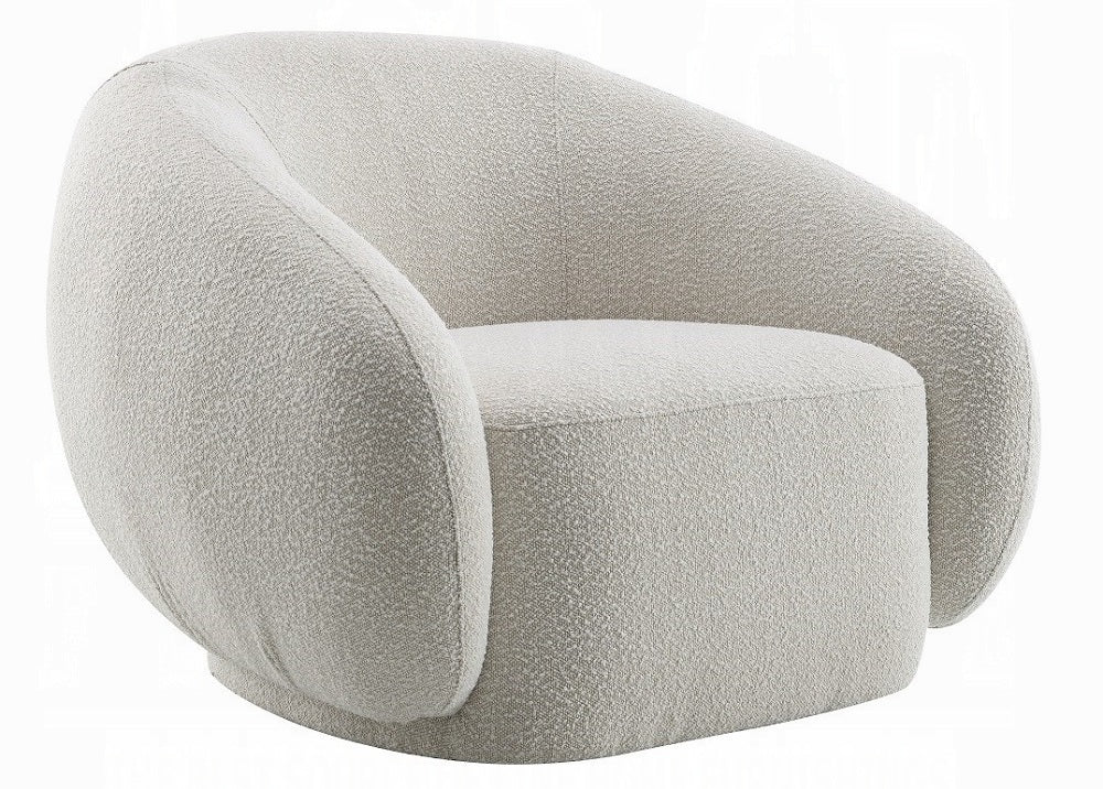 Acme LV02543 Isabel beige boucle fabric swivel accent chair rounded back overstuffed design