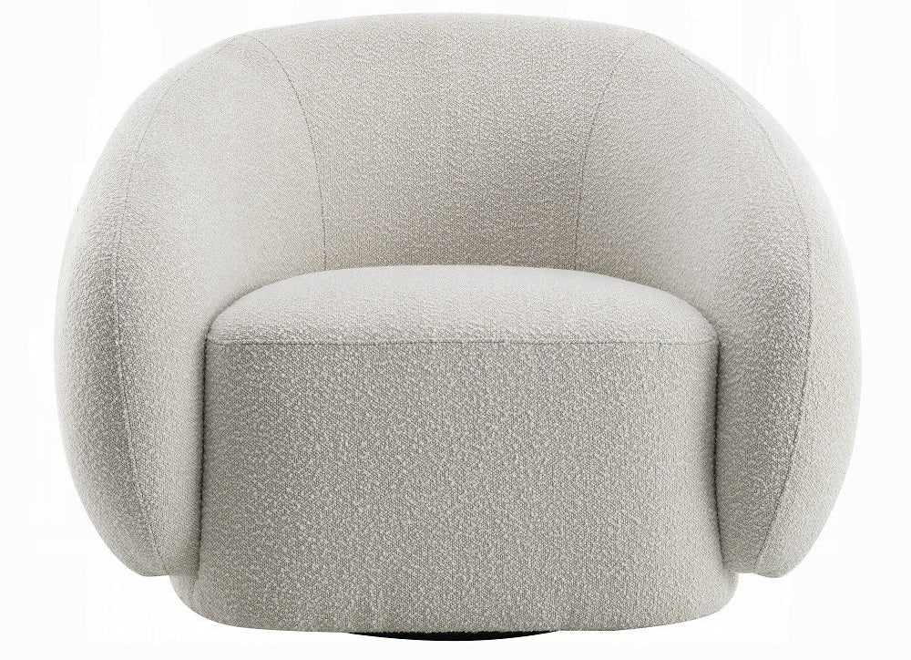 Acme LV02543 Isabel beige boucle fabric swivel accent chair rounded back overstuffed design