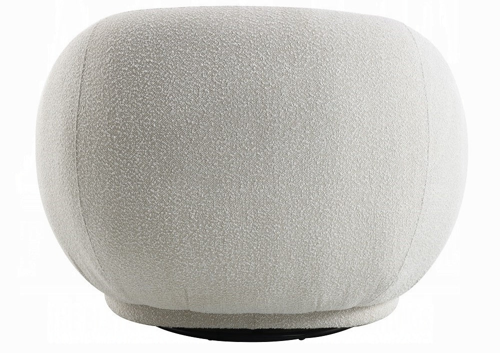 Acme LV02543 Isabel beige boucle fabric swivel accent chair rounded back overstuffed design