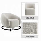 Acme LV02543 Isabel beige boucle fabric swivel accent chair rounded back overstuffed design