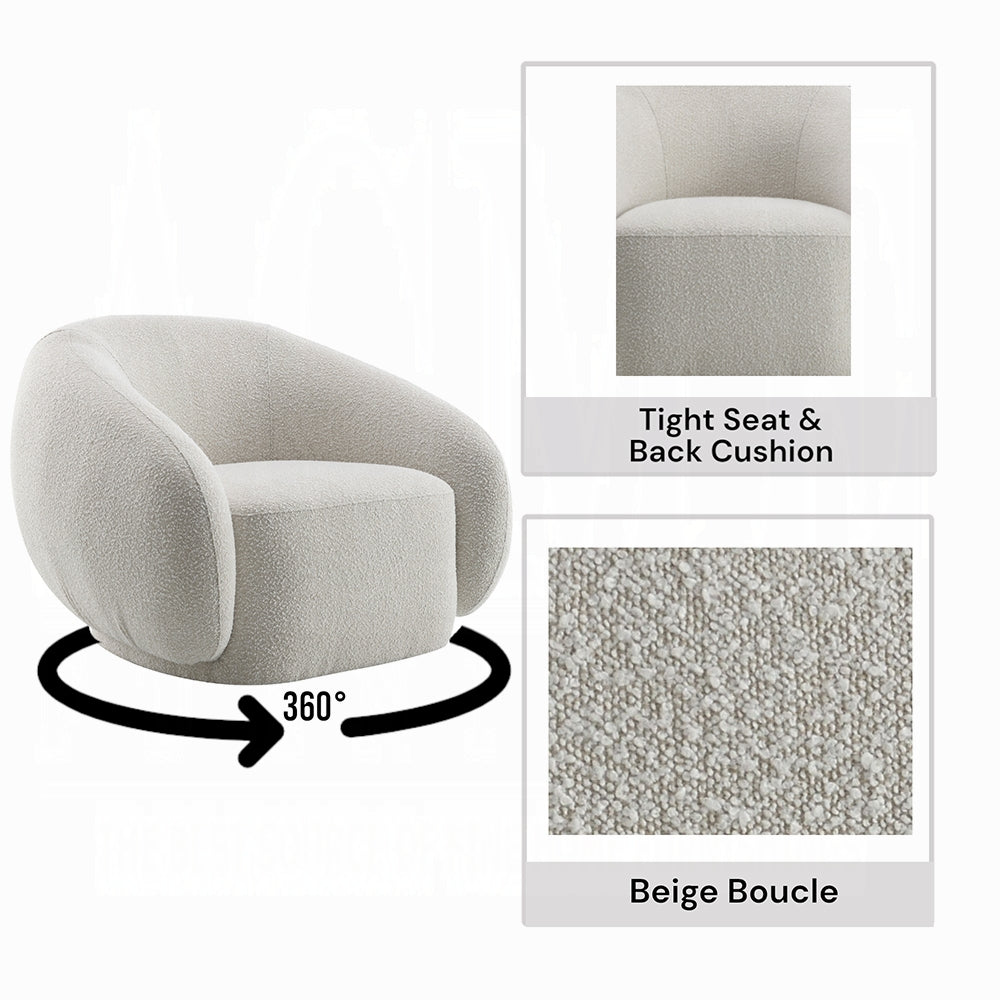 Acme LV02543 Isabel beige boucle fabric swivel accent chair rounded back overstuffed design