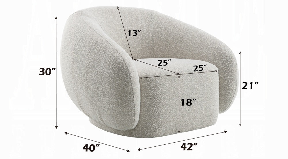 Acme LV02543 Isabel beige boucle fabric swivel accent chair rounded back overstuffed design