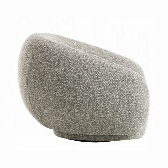 Acme LV02568 Isabel brown boucle fabric swivel accent chair rounded back overstuffed design