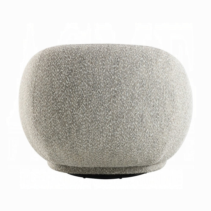 Acme LV02568 Isabel brown boucle fabric swivel accent chair rounded back overstuffed design
