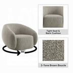 Acme LV02568 Isabel brown boucle fabric swivel accent chair rounded back overstuffed design
