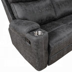 Acme LV02570-71 2 pc Hirah dark grey polished microfiber sofa and love seat set motion recliner ends cup holders and console wedge
