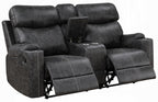 Acme LV02570-71 2 pc Hirah dark grey polished microfiber sofa and love seat set motion recliner ends cup holders and console wedge