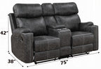 Acme LV02570-71 2 pc Hirah dark grey polished microfiber sofa and love seat set motion recliner ends cup holders and console wedge