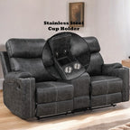 Acme LV02570-71 2 pc Hirah dark grey polished microfiber sofa and love seat set motion recliner ends cup holders and console wedge