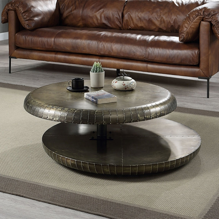 Acme LV02595 Brancaster bronze aluminum 39" round stacking industrial coffee table with base