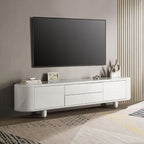 Acme LV02608 Keely white high gloss modern finish wood 94" wide tv stand with multiple drawers and side cabinets