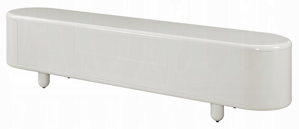 Acme LV02608 Keely white high gloss modern finish wood 94" wide tv stand with multiple drawers and side cabinets