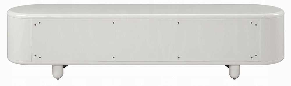 Acme LV02608 Keely white high gloss modern finish wood 94" wide tv stand with multiple drawers and side cabinets