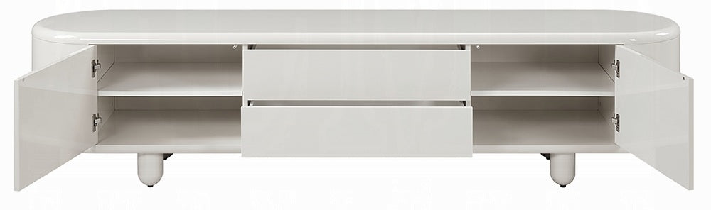 Acme LV02608 Keely white high gloss modern finish wood 94" wide tv stand with multiple drawers and side cabinets