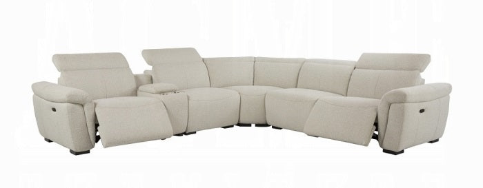 Acme LV02680 6 PC Dayana beige boucle fabric power motion sectional sofa with adjustable headrests and cup console