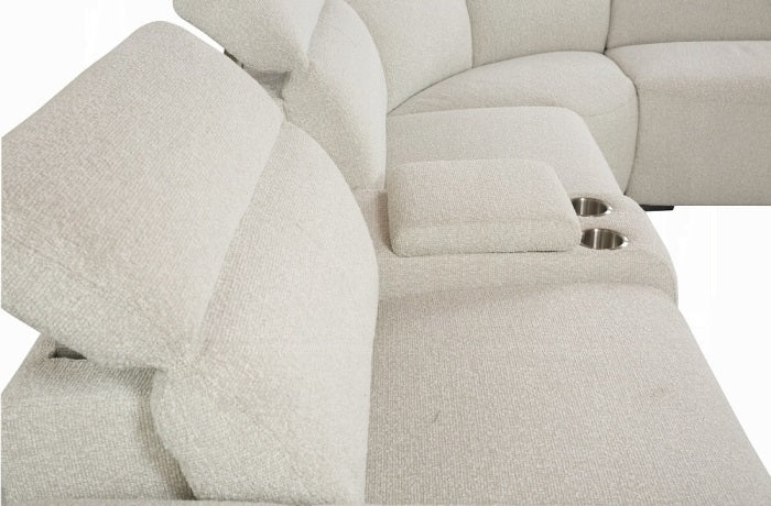 Acme LV02680 6 PC Dayana beige boucle fabric power motion sectional sofa with adjustable headrests and cup console