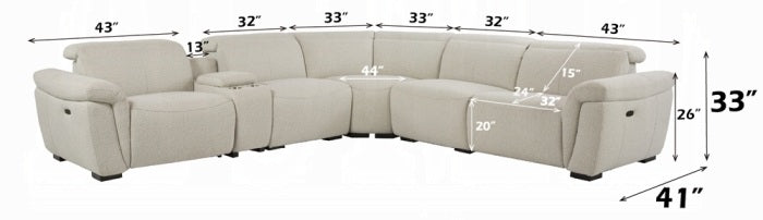 Acme LV02680 6 PC Dayana beige boucle fabric power motion sectional sofa with adjustable headrests and cup console
