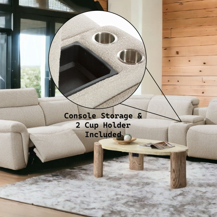 Acme LV02680 6 PC Dayana beige boucle fabric power motion sectional sofa with adjustable headrests and cup console