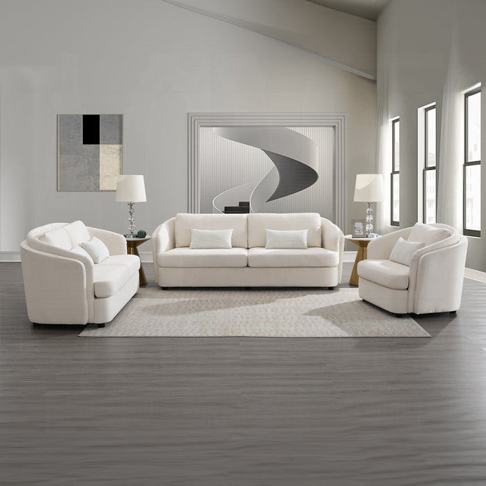 Acme LV02770-71 2 pc Mariko beige linen like fabric sofa and love seat set rounded backs