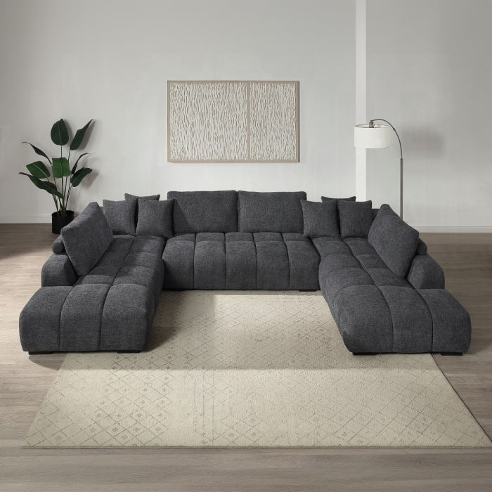 LV02840 3 pc Chosen grey chenille fabric sectional sofa with low rise pillow back and tufted seating
