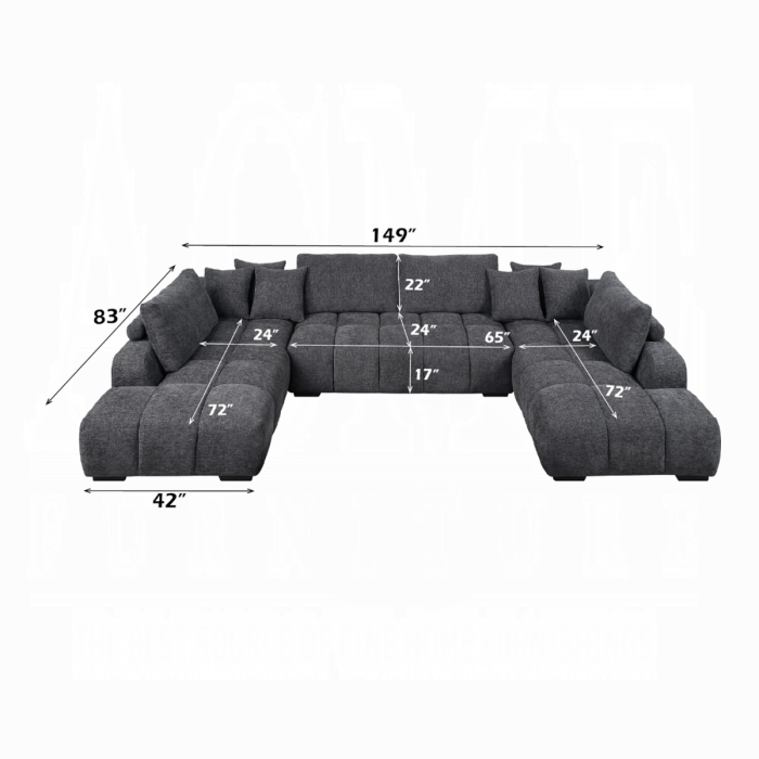 LV02840 3 pc Chosen grey chenille fabric sectional sofa with low rise pillow back and tufted seating