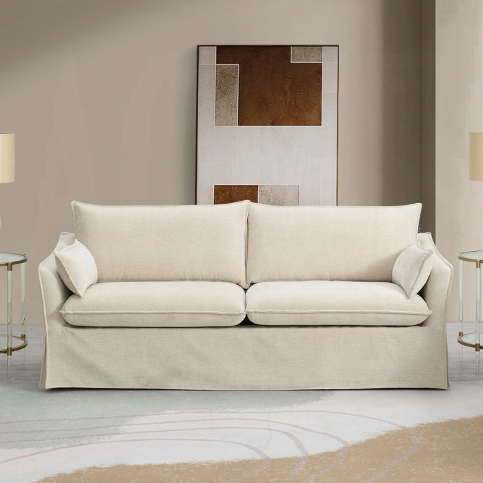 Acme LV02910-11 2 pc Shane beige linen like fabric sofa and love seat set flared arms skirted base