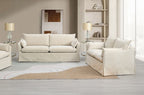 Acme LV02910-11 2 pc Shane beige linen like fabric sofa and love seat set flared arms skirted base