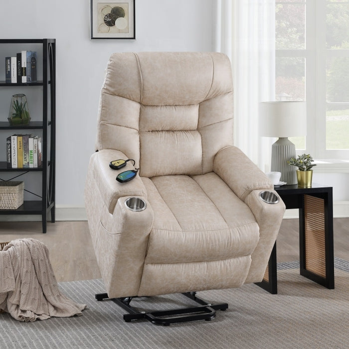 Acme LV02995 Nairi light grey faux leather power lift recliner chair with heat and massage and USB charger