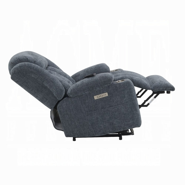 Acme LV02996 Omarion blue velvet fabric power lift recliner chair with heat and massage and USB charger