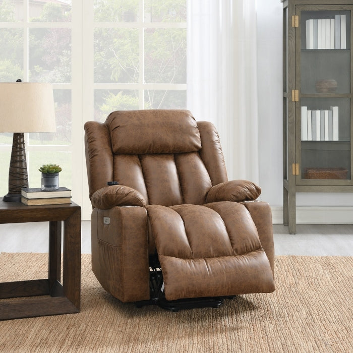Acme LV02997 Omarion brown faux leather power lift recliner chair with heat and massage and USB charger
