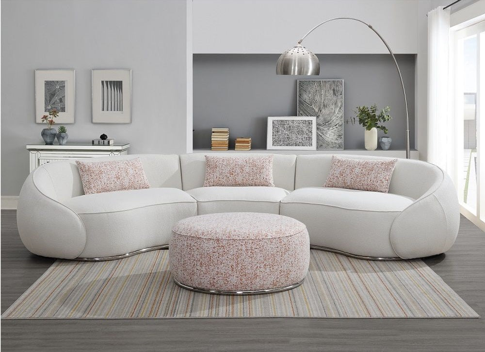 Acme LV03010 3 pc Sahara beige boucle fabric curved wrap around design sectional sofa with rounded back and arms