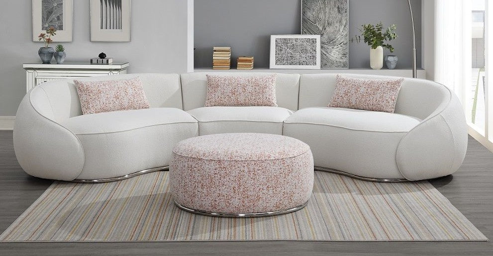 Acme LV03010 3 pc Sahara beige boucle fabric curved wrap around design sectional sofa with rounded back and arms